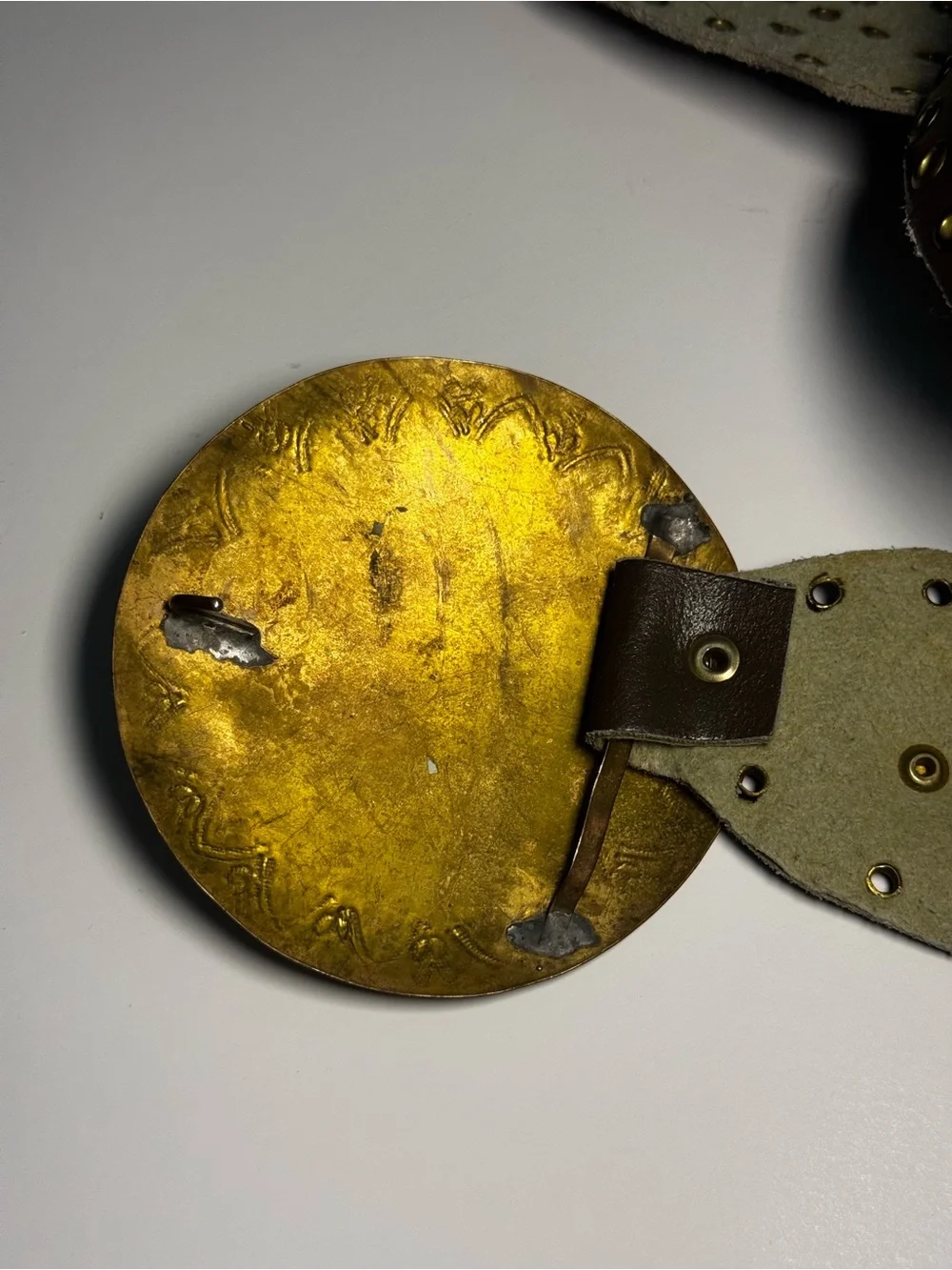 Brown Faux Leather Belt with Brass Hardware